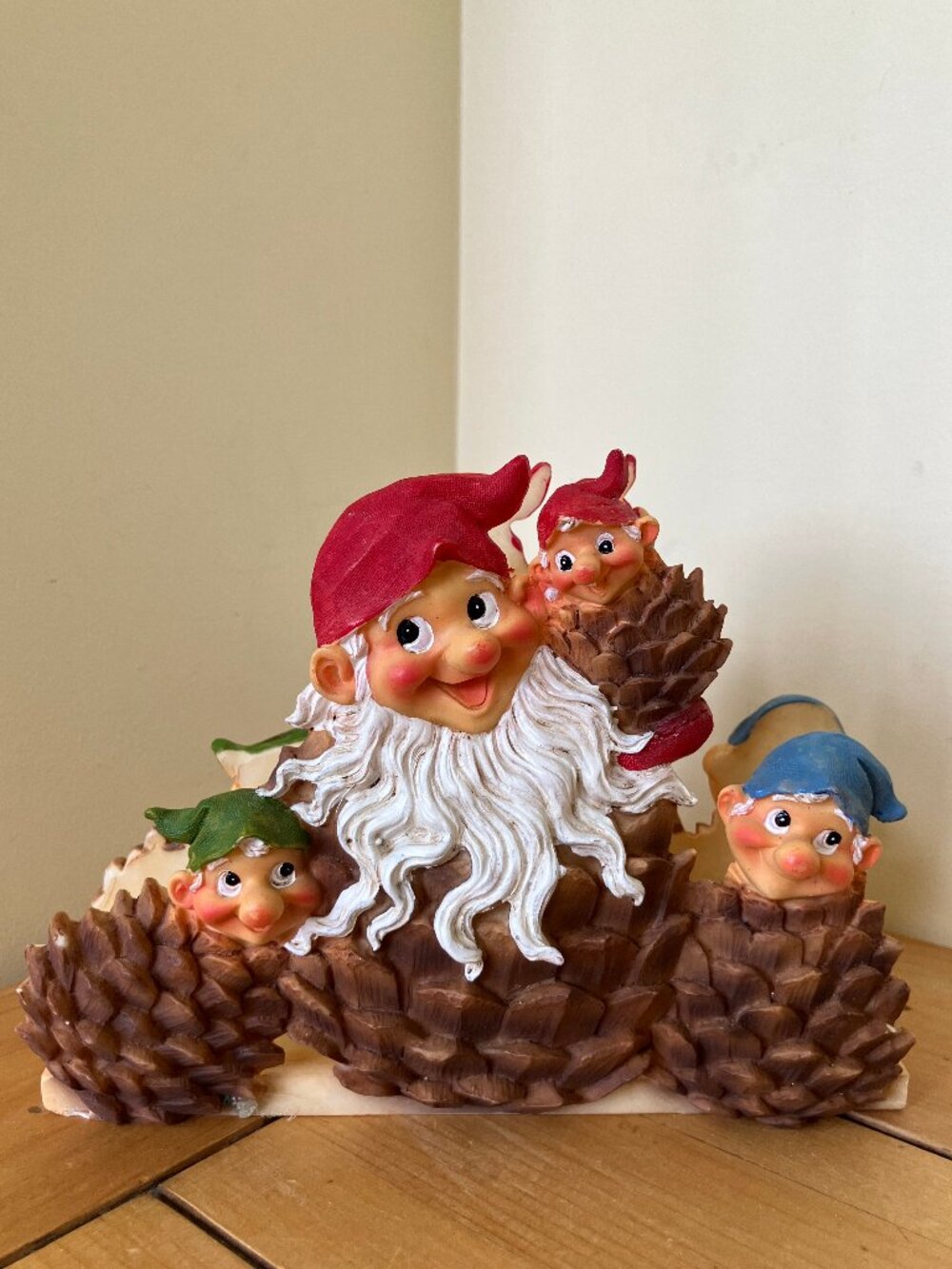 Woodland Gnome Napkin Holder 3D Resin Pinecone Gnomes 5" Tall